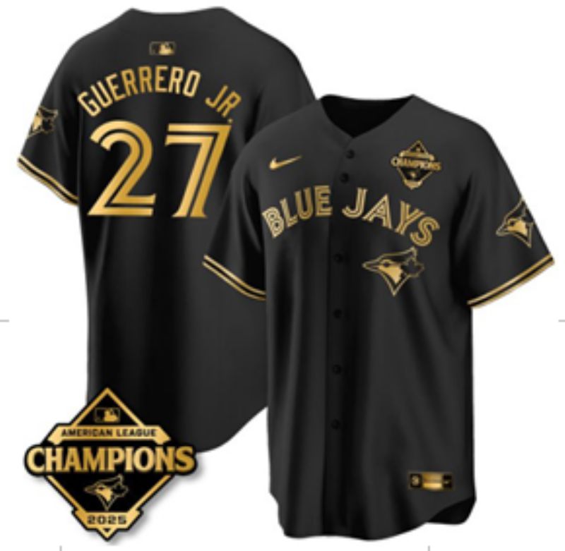 Men Toronto Blue Jays #27 Guerrero jr Black Gold 2026 Nike Game MLB Jersey 001